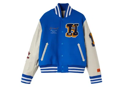Pre-owned Heron Preston Men's  Heron Patches Varsity Jacket Jacket In Blue/yellow In Multi