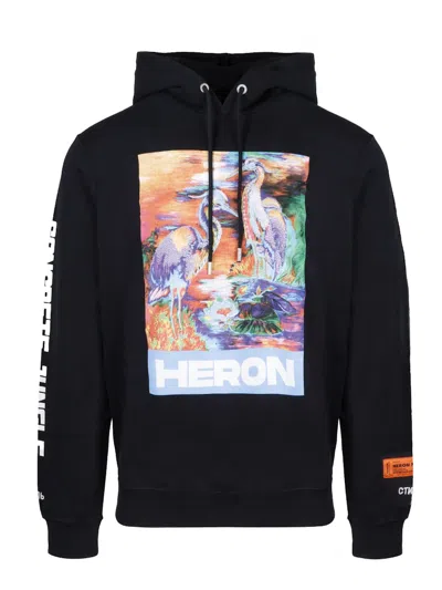 Pre-owned Heron Preston Men's  Heron Watercolor Print Hooded Sweatshirt In Black