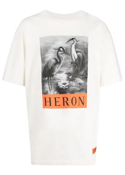 Pre-owned Heron Preston Men's  Herons Sketch Oversized T-shirt In White/black/orange