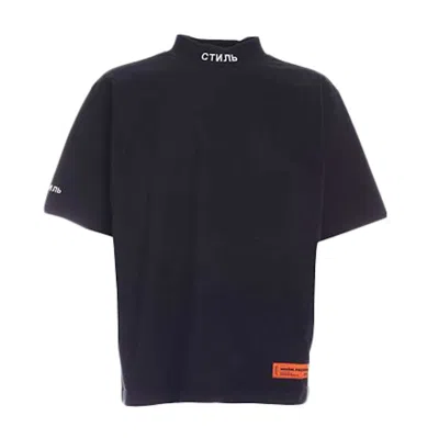 Pre-owned Heron Preston Men's  Logo Back Patch Mockneck T-shirt In Black