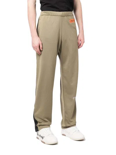 Pre-owned Heron Preston Men's  Logo Track Pants In Olive Green/white