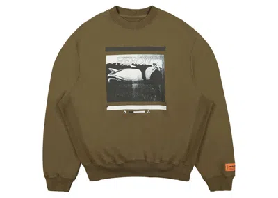 Pre-owned Heron Preston Men's  Misprinted Heron Crewneck Sweatshirt In Dark Olive/black