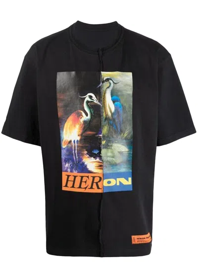 Pre-owned Heron Preston Men's  Split Herons Oversized T-shirt In Black