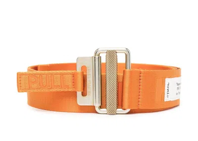 Pre-owned Heron Preston Men's  Tape Logo Belt In Orange Gold/tone