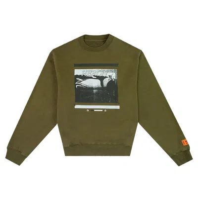 Pre-owned Heron Preston Misprinted Heron Crewneck 'dark Olive/black' In Green