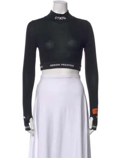 Pre-owned Heron Preston Mock Neck Long Sleeve Crop Top In Black