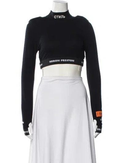 Pre-owned Heron Preston Mock Neck Long Sleeve Crop Top In Black