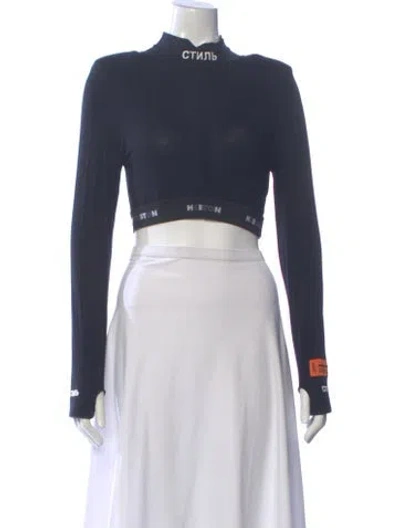 Pre-owned Heron Preston Mock Neck Long Sleeve Crop Top In Blue