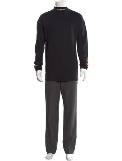 Pre-owned Heron Preston Mock Neck Long Sleeve Henley In Black