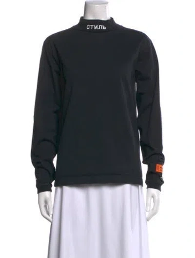 Pre-owned Heron Preston Mock Neck Long Sleeve Top In Black