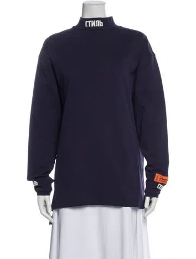 Pre-owned Heron Preston Mock Neck Long Sleeve Top In Blue