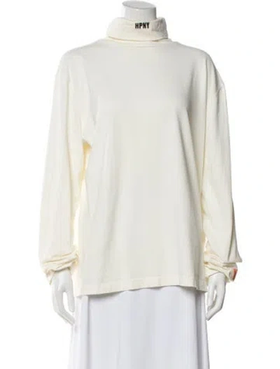 Pre-owned Heron Preston Mock Neck Long Sleeve T-shirt In White