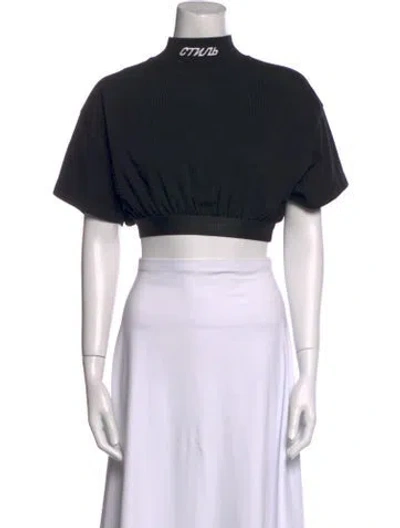 Pre-owned Heron Preston Mock Neck Short Sleeve Crop Top In Black