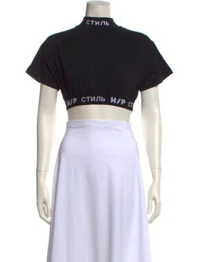 Pre-owned Heron Preston Mock Neck Short Sleeve Crop Top In Black
