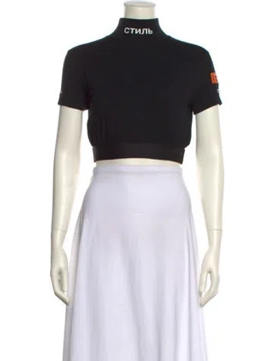 Pre-owned Heron Preston Mock Neck Short Sleeve Crop Top In Black
