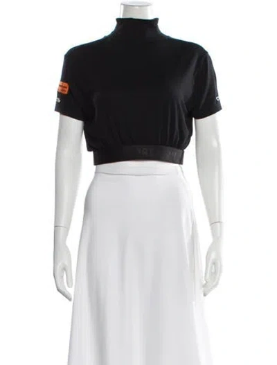 Pre-owned Heron Preston Mock Neck Short Sleeve Crop Top In Black
