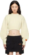 Heron Preston Cropped Open-back Wool Sweater In White
