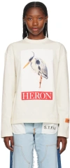 Heron Preston Off-white Heron Bird Painted Long Sleeve T-shirt In Ivory Red
