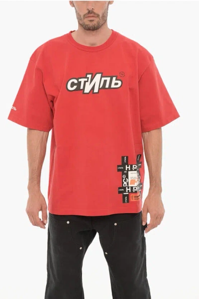Heron Preston Printed Cotton Crew-neck T-shirt In Red