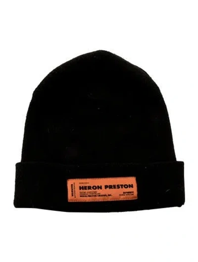 Pre-owned Heron Preston Solid Rib Knit Beanie In Black/orange