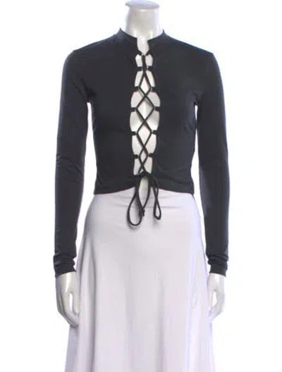 Pre-owned Heron Preston V-neck Long Sleeve Crop Top In Gray