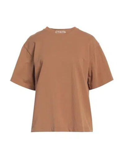 Heron Preston Woman T-shirt Camel Size S Cotton, Polyester In Beige