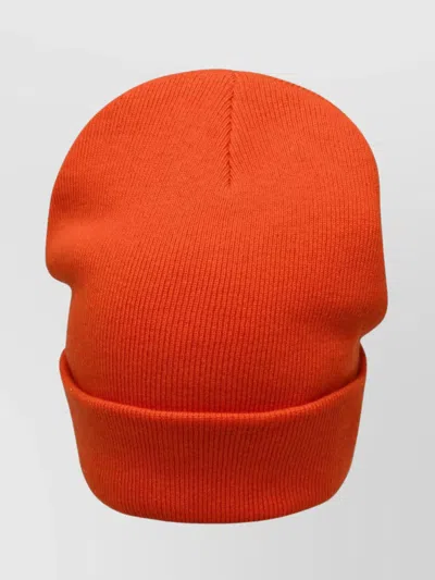 Heron Preston Wool Beanie With Cuffed Design And Ribbed Knit In Orange