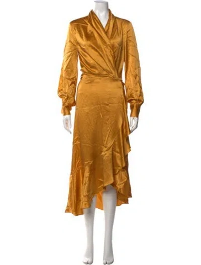 Pre-owned Héros Silk Midi Length Dress In Yellow