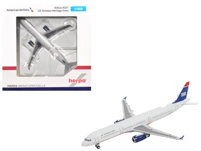 Herpa Airbus A321 Commercial Aircraft "american Airlines" (n578uw) Gray With Blue Tail 1/500 Diecast Model