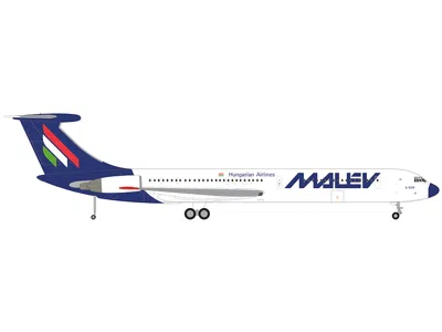 Herpa Ilyushin Il-62m Commercial Aircraft "malev Hungarian Airlines" (hb-jbh) White With Dark Blue Tail 1/