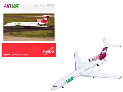 Herpa Tupolev Tu-154m Commercial Aircraft "air Via" (lz-mig) White With Red Tail 1/200 Diecast Model By