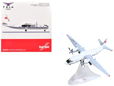Herpa Xian Y-7 Commercial Aircraft "caac Airlines" (b-3457) White With Blue Stripes 1/200 Diecast Model By