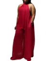 Hers & Mine Halter Wide Leg Jumpsuit In Wine In Pink