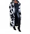 Hers & Mine So Moody Cow Print Maxi Faux Fur Coat In Black/white In Black