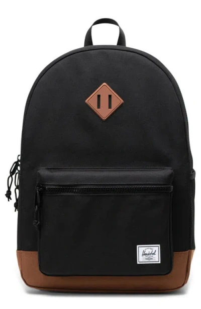 Herschel Supply Co . Kids' Heritage Recycled Polyester Backpack In Black/ Saddle Brown