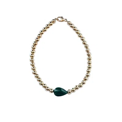 Herself Collections Women's Gold / Green Gold Filled Bead Bracelet With Malachite Teardrop Stone In Multi