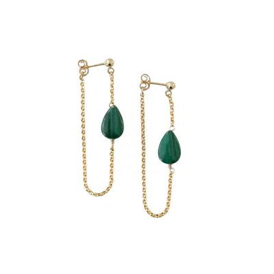 Herself Collections Women's Gold / Green Green Malachite Gold Chain Earrings In Multi