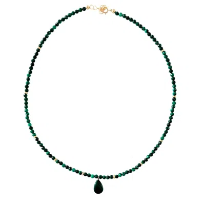 Herself Collections Women's Green 14k Gold Malachite Bead Necklace With Drop Pendant