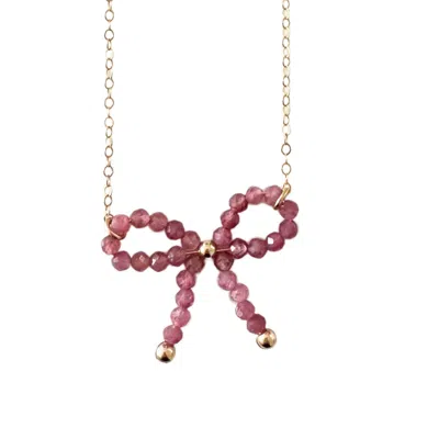 Herself Collections Women's Pink / Purple / Gold Pink Tourmaline Bow Charm Necklace In Multi