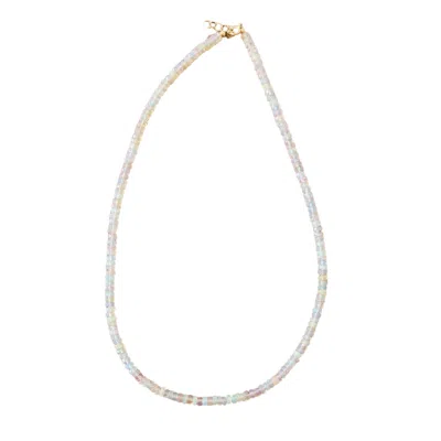 Herself Collections Women's White / Gold 14k Gold Genuine Rainbow Opal Necklace In White/gold