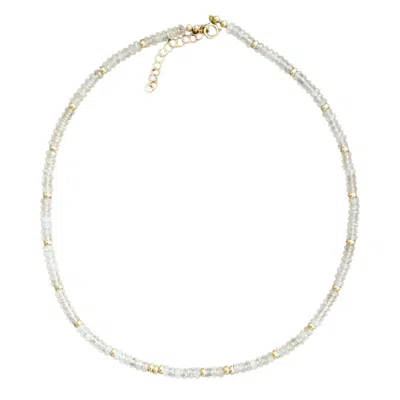 Herself Collections Women's White / Gold Gold & Moonstone Morse Code Necklace - Peace In Brown