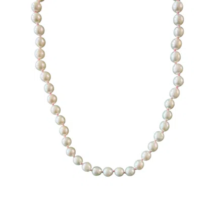 Herself Collections Women's White Hand-knotted Freshwater Pearl Necklace - Pink Silk