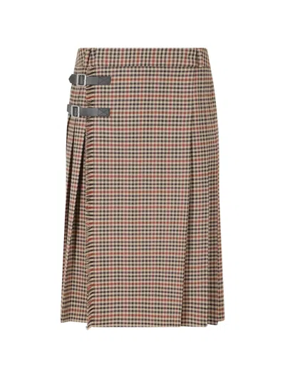Herskind Albert Check-pattern Midi Pleated Skirt In Brown