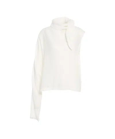 Herskind Asymmetric Blouse With Draped Collar And Bow Detail In White