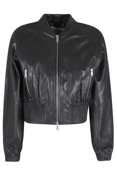 Herskind Black Dario Bomber Elastic-waist Leather Jacket