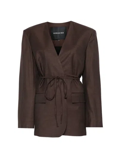 Herskind 인디아나 오버사이즈 타이 블레이저 In Brown
