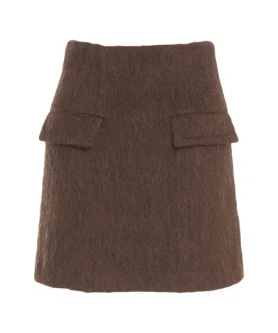 Herskind Brown Mini Skirt With Flap Pockets And Textured Finish