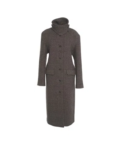 Herskind Brown Textured Wool-blend Long Coat With High Collar In Gray