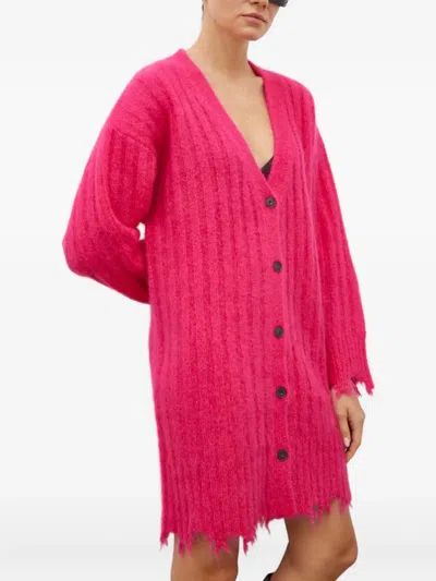 Herskind Button Frayed Cardigan In Pink