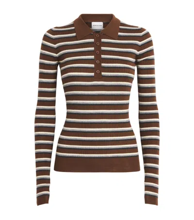 Herskind Cashmere Stripe Milo Polo Shirt In Brown